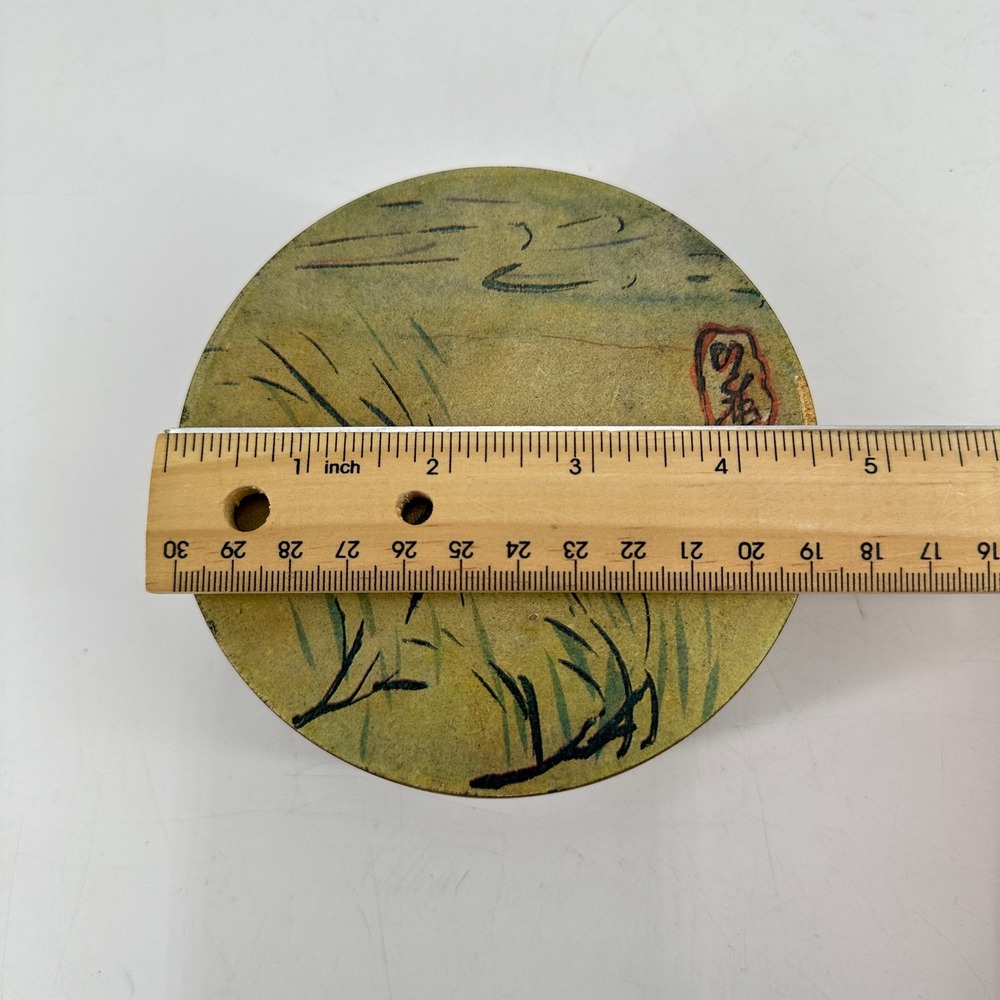 Vintage Japanese Lacquerware Coaster Set Hand Painted Nature Scenes with Box 6pc - Picture 5 of 6